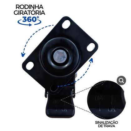 Imagem de 2 Rodinhas Rodízio Roda Reforçada Giratória Com Freio 70mm 3 Polegadas