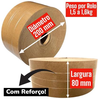 Imagem de 2 Rolos Fita Gomada 80Mm C-Reforço Fechamento Caixa Ecommerc