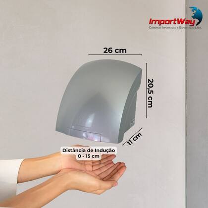 Imagem de 2 Secadores de Mãos Automático 12 m/s Elétrico 1500W Sensor para Banheiro Cinza Importway Iwsma-12Cz