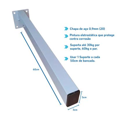 Imagem de 2 Suporte Pia Parafusar Grapa Bancada Granito 60cm Branca