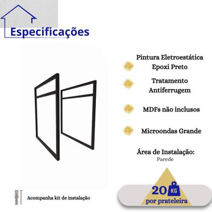 Imagem de 2 Suporte Prateleira Industrial Forno Microondas 45cm Preto