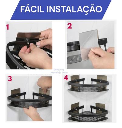 Imagem de 2 Suporte Shampoo Sabonete Banheiro Adesivo Parede Box Luxo Cor Preto