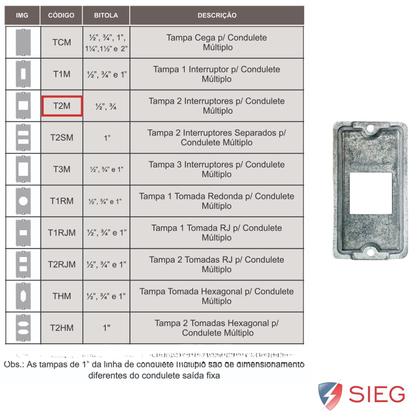 Imagem de 2 Tampa Condulete Múltiplo 2 Interruptor Tecla 1 Polegada Sieg