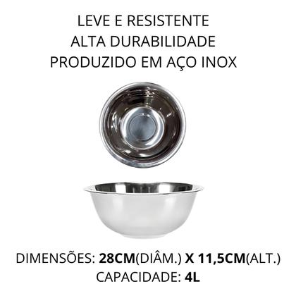 Imagem de 2 Tigelas Cumbuca Bacia Saladeira Grande De Aço Inox 4L