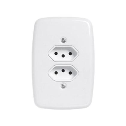 Imagem de 2 Tomadas 2P+T 10A C/Placa 4x2 Branca Ideale Pluzie