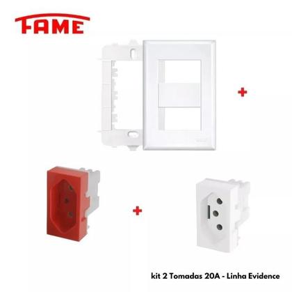 Imagem de 2 Tomadas Duplas 20A 2p+t 4x2 Branca e Vermelha 250v - Fame