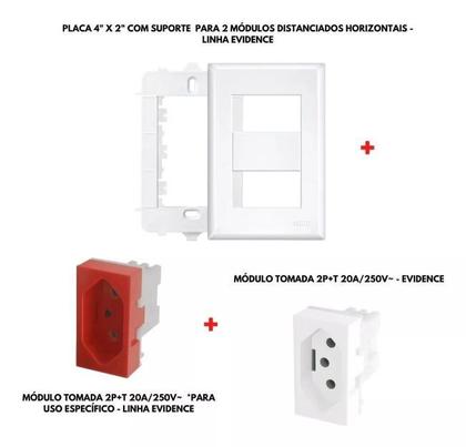 Imagem de 2 Tomadas Duplas 20A 2p+t 4x2 Branca e Vermelha 250v - Fame