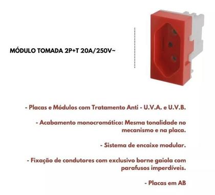 Imagem de 2 Tomadas Duplas 20A 2p+t 4x2 Branca e Vermelha 250v - Fame