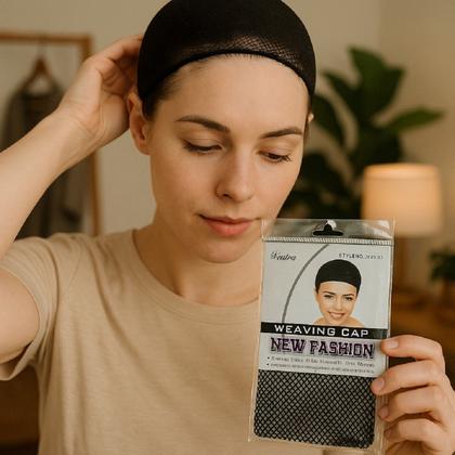 Imagem de 2 Toucas de nylon de cabelo preta respirável peruca aplique