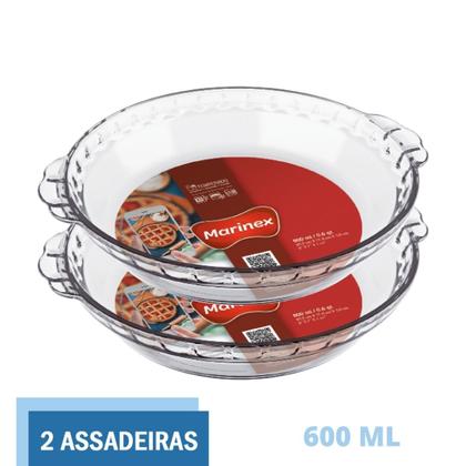 Imagem de 2 Travessas de Vidro Forma Filetada 600ml Doce Torta Marinex