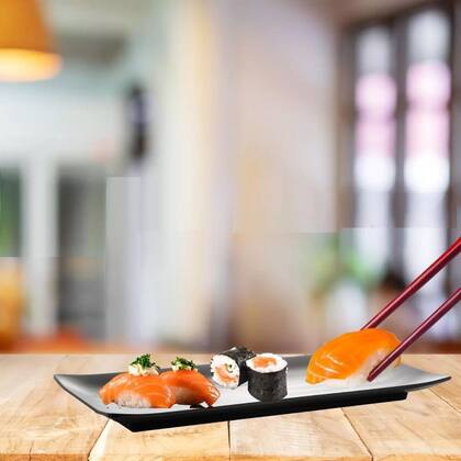 Imagem de 2 Travessas Prato Oriental Sushi em Melamina Tóquio Preto 24,5cm