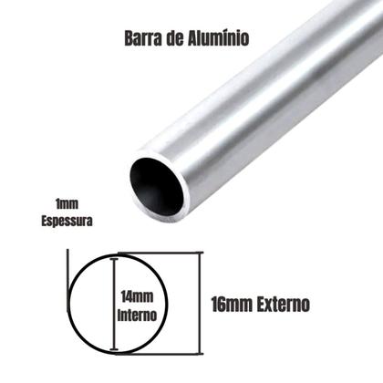 Imagem de 2 Tubo Barra Alumínio 50cm Redondo 16mm Ext. Churrasqueira