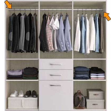 Imagem de 2  Tubos Cabideiro Oval Cromado Cabide de 40 a 95cm com suporte