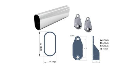 Imagem de 2  Tubos Cabideiro Oval Cromado Cabide de 40 a 95cm com suporte
