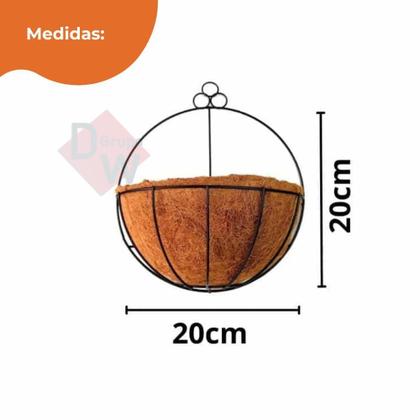 Imagem de 2 Vasos Cuia Fibra de Coco c/Suporte Meio Vaso Vertical 20cm