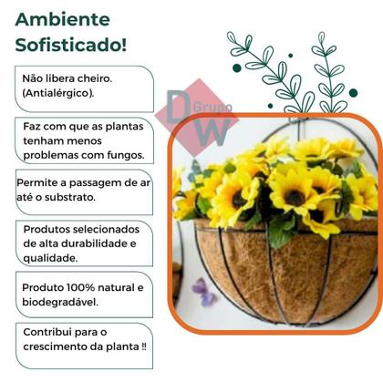 Imagem de 2 Vasos Cuia Fibra de Coco c/Suporte Meio Vaso Vertical 20cm