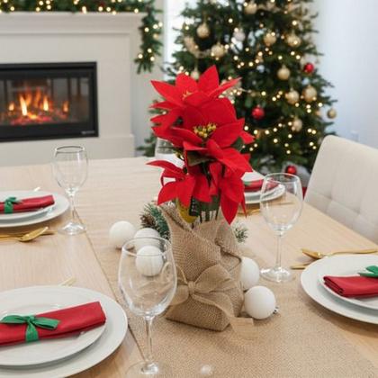 Imagem de 2 Vasos Juta Vermelho Bege Decoração Natal Casa Bege Juta Juta Branco