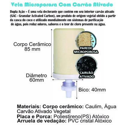 Imagem de 2 Vela P/ Filtro De Barro Com Carvão Ativado+2 Boia Dosadora