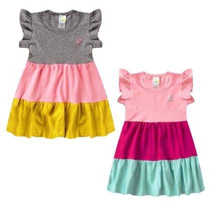 Imagem de 2 Vestido Rodado Menina 3 Marias Primavera Verão Roupa criança Feminino Infantil Juvenil Algodão Cotton Franzido Babado coloridos em diversas cores