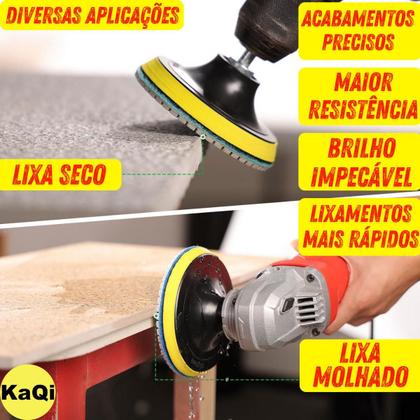 Imagem de 2 X Lixas 4 Pol. 100mm Diamantada + 1 Disco Prato Suporte Grão Polir Lixadeira Granito Mármore KaQi