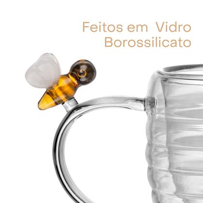 Imagem de 2 Xícaras de Chá Parede Dupla Lyor Lovely Bee de Vidro 180ml