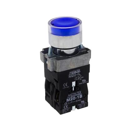 Imagem de 20 Botões De Impulsão Azul Iluminado 1na+1nf 24v Metaltex
