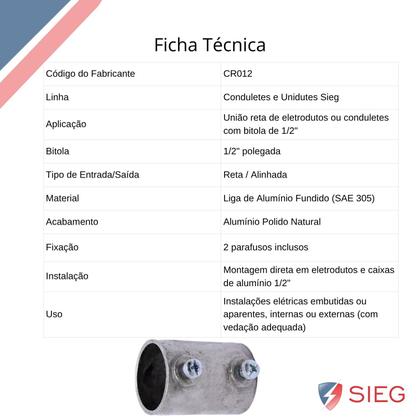 Imagem de 20 Conector Unidut Reto Sieg Medida 1/2 Polegada CR012