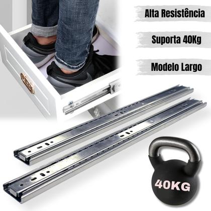 Imagem de 20 Corrediça Telescópica H40 30cm 10 PAR 300mm Reforçada Resistente 40KG Trilho Gaveta Móveis Armário Galvanizado Corredica Gavetas Armario 10 Pares