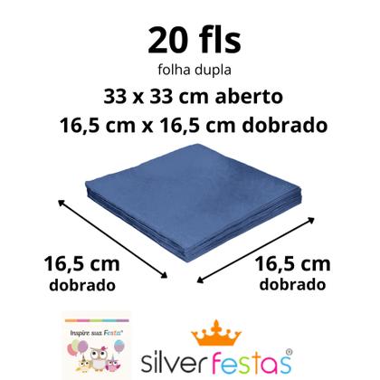 Imagem de 20 Guardanapos de Papel Azul Liso 33x33 cm Folha Dupla Silver Festa  Inspire Sua Festa Loja