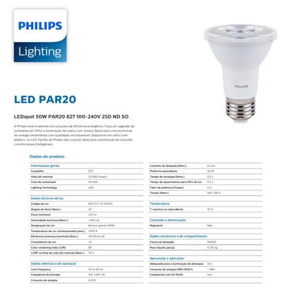 Imagem de 20 Lâmpadas Spot Led Par20 4.9W Bivolt Philips 2700K 525Lm