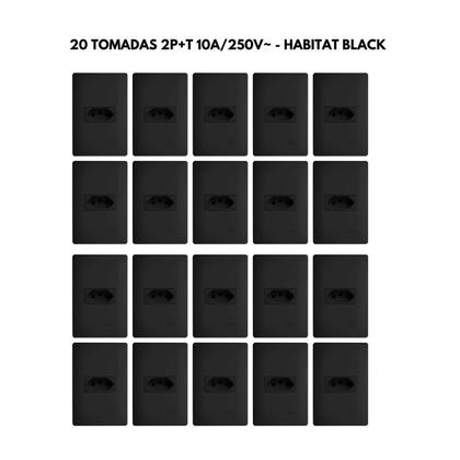 Imagem de 20 Tomadas Preta 2P+T 10A 250V com placa Habitat Black Fame