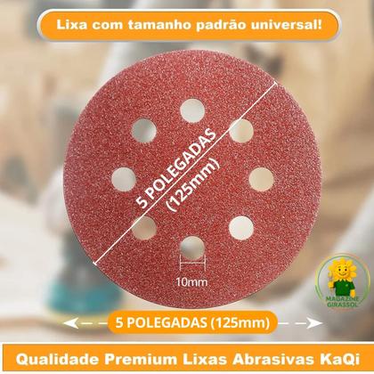 Imagem de 20 X Lixas Disco Grão 5 Polegadas 125mm 8 Furos Lixadeira Politriz KaQi