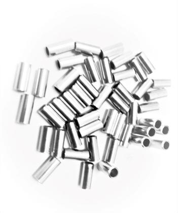 Imagem de 200 Conexões/anilhas/luvas número 00 em alumínio para cabo de aço de pesca