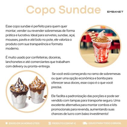 Imagem de 200 Copos Sundae Plástico Translúcido 180ml Gomado Com Tampa