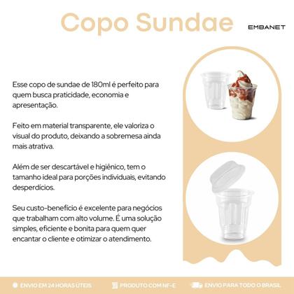 Imagem de 200 Copos Sundae Plástico Translúcido 180ml Gomado Com Tampa