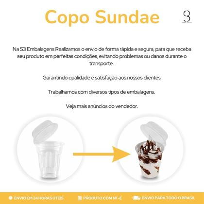 Imagem de 200 Copos Sundae Plástico Translúcido 180ml Gomado Com Tampa