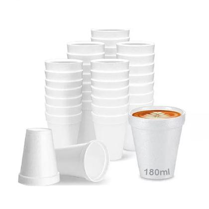 Imagem de 200 Copos Térmico Isopor 180ml C/ Tampa Plástica Cor Branco