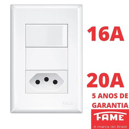 Imagem de 20un Interruptor Simples 16A e Tomada Padrão 2P+T 20A Com Placa Evidence FAME