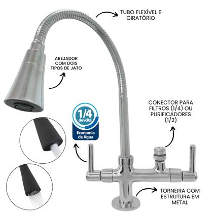 Imagem de 2142 C80 MAX Torneira Gourmet Bica Móvel Bancada Pia Mesa Cozinha Tubo Cone Flexível Para Filtro 1/4 ou Purificadores 1/2