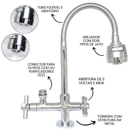 Imagem de 2142 MVS Torneira Gourmet Bica Móvel de Alta Vazão Bancada Pia Mesa Cozinha Saída Filtro 1/4 ou Purificadores 1/2