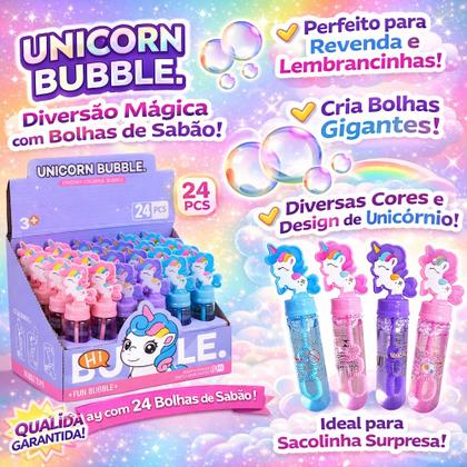 Imagem de 24 Bolhas Tubos de Sabão Unicórnio Brinquedo Sacola Surpresa Lembrança de Festa