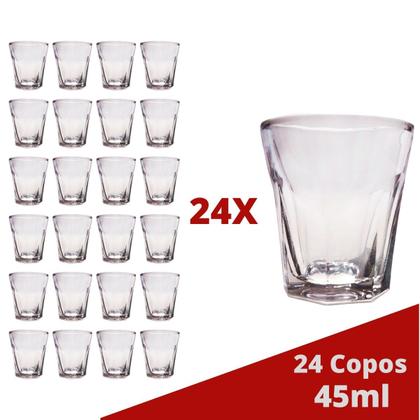 Imagem de 24 Copos Shot Vidro Vodka Tequila Cachaça Dose 45mL Bar