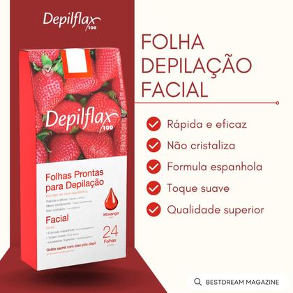 Imagem de 24 Folhas Prontas Cera Depilatória Depilação Facial Depilflax Morango