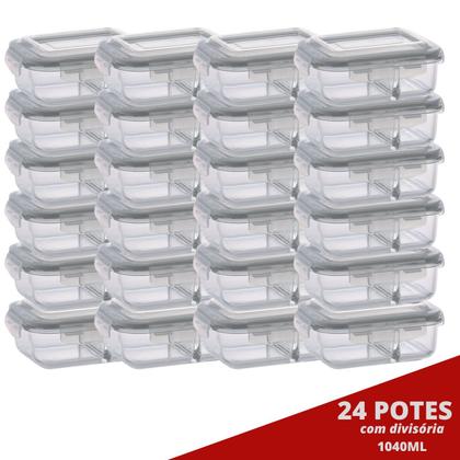 Imagem de 24 Pote Retangular 1040ML c/ Divisória e Tampa Marmita Lancheira