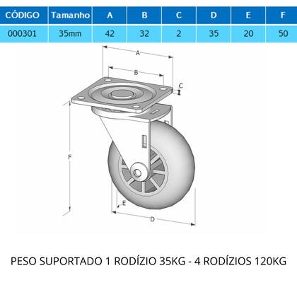 Imagem de 24 Rodízios Giratório Silicone 35mm 12 C Freio E 12 S Freio
