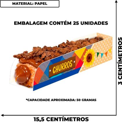 Imagem de 25 Caixinhas Churros Embalagem Descartável de Festa Junina Kit com 25 Caixas de 15cm