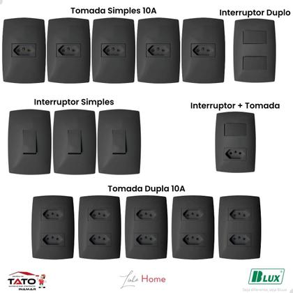 Imagem de (25 Peças) Conjuntos Tomadas + Interruptores - Blux Grafite