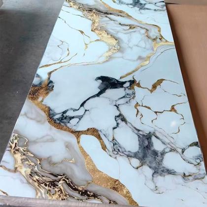 Imagem de 25 Placas Adesiva Parede Painel Branco, Preto e Dourado Mármore 60X30cm Top