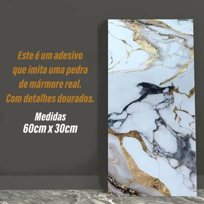 Imagem de 25 Placas Adesiva Parede Painel Branco, Preto e Dourado Mármore 60X30cm Top
