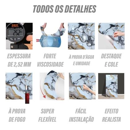 Imagem de 25 Placas Adesiva Parede Painel Branco, Preto e Dourado Mármore 60X30cm Top